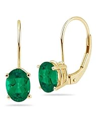 3.40 Cts of 9x7 mm AAA Oval Russian Lab Created Emerald Stud Earrings in 14K Yellow Gold