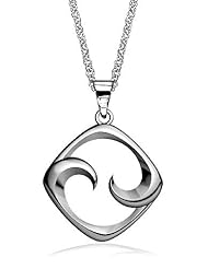 18" Total Length Large Diamond Shape Maori Koru New Beginning Charm with Two Fernlings,28mm in Sterling Silver