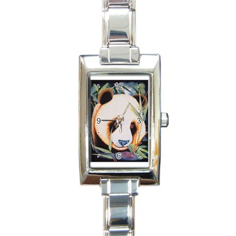 Beautiful Panda Bear Rectangular Italian Charm Watch with Stainless Steel 16 Link Wrist Strap