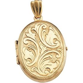14K Yellow Gold Oval Medium Embossed Locket