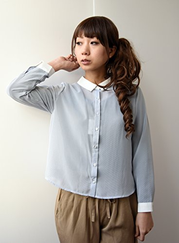 [アンドイット] and it_ 無地＆ボーダー柄シフォンシャツブラウス