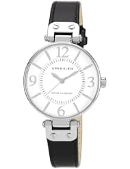 Anne Klein Womens 109169WTBK Silver-Tone and Black Leather Strap Watch