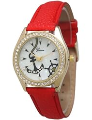 Womens Geneva Rhinestone-accented Anchor Leather Watch - Red