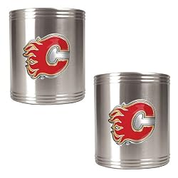 Calgary Flames NHL 2pc Stainless Steel Can Holder Set- Primary Logo by Great American Products
