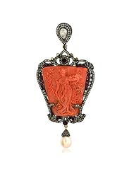 18kt Yellow Gold Diamond Pave Genuine Gemstone Pendant Silver Vintage Jewelry