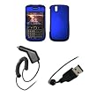 BlackBerry Bold 9650 - Premium Blue Rubberized Snap-On Cover Hard Case Cell Phone Protector + Rapid Car Charger + USB Data Charge Sync Cable for BlackBerry Bold 9650