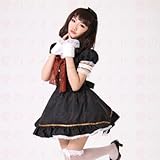 TOMSUIT Japanese Coffee Shop Lolita Maid Costume Lace Dress Set, L, Black