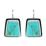Sterling Silver Turquoise Inlay Irregular Shape Drop Earrings