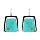 Sterling Silver Turquoise Inlay Irregular Shape Drop Earrings