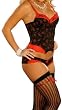 Red Flower Print on Black Corset with Matching Hipster Panty