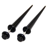 6G = 4mm Black Acrylic Faux Fake Cheaters Illusion Ear Tapers Expanders, 16G = 1.2mm stem, 1 Pair