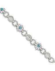 Sterling Silver Blue And Clear Cz Bracelet, Best Quality Free Gift Box Satisfaction Guaranteed
