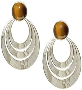 Ed Levin Saturn Moon Earrings, Tiger's Eye, .925 Sterling Silver