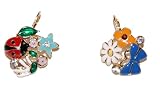 Colourful Garden Enamel French Hook Earrings Featuring Multi Coloured Ladybird, Flowers, Butterflies and Crystals. (Gift Pouch Included)