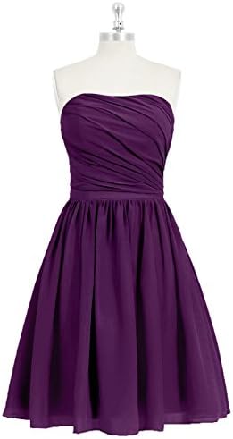 Knee-length Grape Bridesmaid Dresses Diagonal Ruched Bodice Layered Chiffon