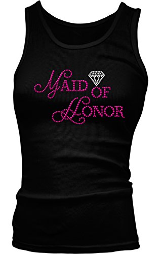 Rhinestone Maid Of Honor - PINK Girls / Juniors Tank Top T-shirt