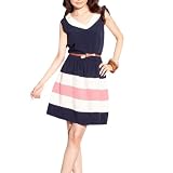Allegra K Ladies White V Neck Sleeveless Pullove Dress Dark Blue XS