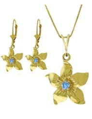 14k Blue Topaz Flower Necklace with Earrings Set