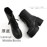 レースアップ 厚底 サイド ジッパー ミドル ブーツ