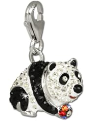 SilberDream Glitter Charm panda with black and white Czech crystals 925 Sterling Silver Charms Pendant with Lobster Clasp for Charms Bracelet, Necklace or Earring GSC509W