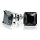 Bling Jewelry Sterling Silver Princess Black CZ Stud Earrings Screw Back Posts