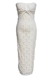 Strapless Ankle Length Ruched Stretchy Slit Lace Off the Shoulder Evening Dress 