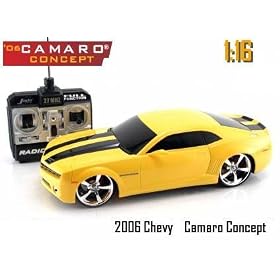 Jada Dub City Big Time Muscle 1:16 Scale Radio Remote Control Yellow 2006 Chevy Camaro Concept with Black Stripes RC Car