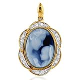 14K Yellow Gold Diamond Mother Holding Baby Cameo Pendant