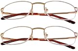 READING GLASSES~j~Lot Of 2~Half Rim~Metal~Spring HINGE~GOLD+1.75