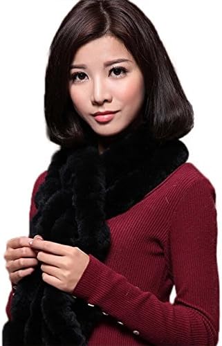AORUI Women's Real Rex Rabbit Fur Winter Long Wraps Black OneSize