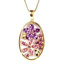9ct Yellow Gold, Amethyst, Pink Tourmeline and Garnet Necklace,