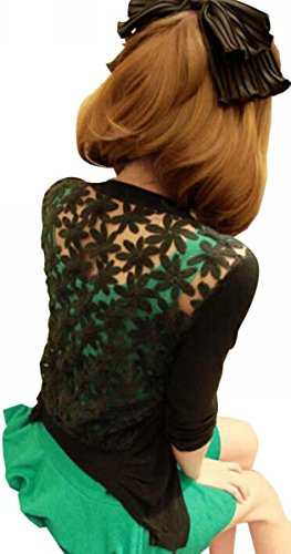 Uget Women's Floral Hollow Thin Knit Long Sleeve Sweater Cardigan One Size