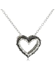 Womens Sterling Silver Black and White Diamond Heart Pendant Necklace (1/10 cttw, Black/I-J Color, I2-I3 Clarity), 18"