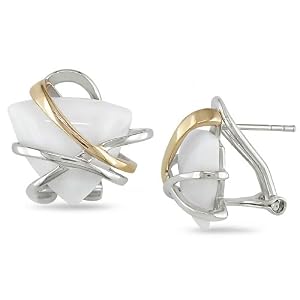 Silver Pink Gold Plated and Trillion White Agate Earrings by