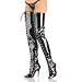 SEDUCE 5 Inch D-Ring Crotch Boot w/ Scalloped Trim Black Patent Pleaser