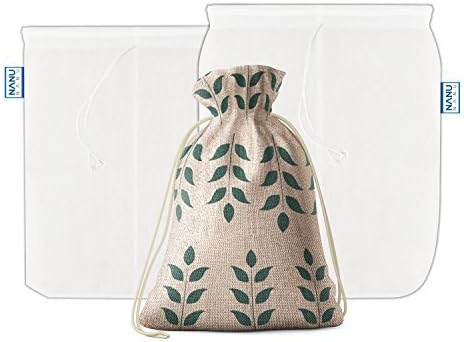 Best Quality Nut Milk Bag- Fine Mesh Nylon Yoghurt Coffee Cheesecloth &amp; Filter-Two Free Bonuses:Recipes and Linen Storage Bag-Large Combo 12"x12" and 11.5''X8.5''