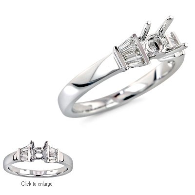 0.22 CT TW BAGUETTE DIAMOND ENGAGEMENT STYLE RING SETTING MADE IN 18K WHITE GOLD