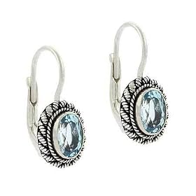 Sterling Silver .925 Genuine Blue Topaz Stone Oval Twist Border Dangle... by SilverSpeck.com