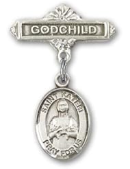 Sterling Silver Baby Badge with St. Kateri Charm and Godchild Badge Pin