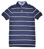 Tommy Hilfiger Men Custom Fit Logo Striped Polo T-shirt (M, Navy/white/pink)
