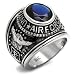 Bague homme Chevalière US Air Force Militaire - Acier inoxydable - Oxyde de zirconium Bleu saphir