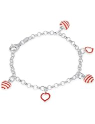 Unicornj Sterling Silver Childrens Bracelet with Red Striped Heart Charms