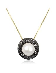 Freshwater Pearl Pendant with Black CZ