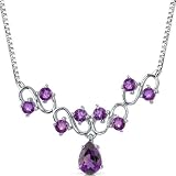 Unique 3.50 carats total weight Pear & Round Shape Amethyst Multi-Gemstone Necklace in Sterling Silver