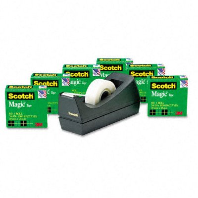 Scotch Magic Tape 6-Roll Value Pack with C38 Black Dispenser, 3/4 x 1000 Inches (810K6C38)