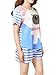 VENTELAN Women's Cute Bear Print Pajama Sets Round Neck Stripes Short Sleepwear