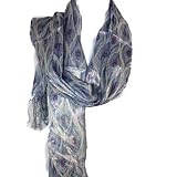 Sparkly Peacock Feather Soft Blue Brown Shawl Scarf Wrap