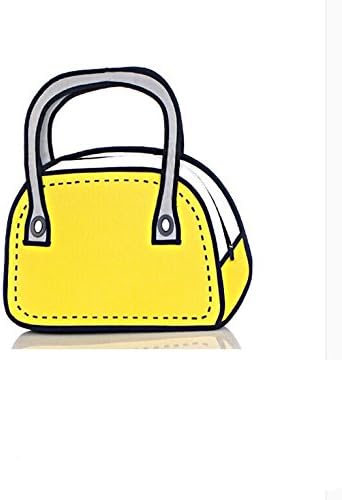 Nisport® 3D Jump Style 2D Drawing Fashion Design Mixed Color, Cartoon Paper Bag Comic Bow Handbags, PU Leather Crossbody Handbag Tote Bags Purse (Semicircle Yellow)