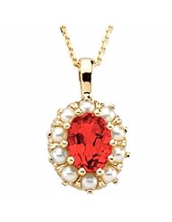 18K Yellow Gold Oval Cut Chatham Created Ruby and Pearl Pendant -- LIFETIME WARRANTY