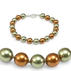 Genuine Swarovski Crystal Two Tone Pearl Bracelet - Copper/Green (8mm)